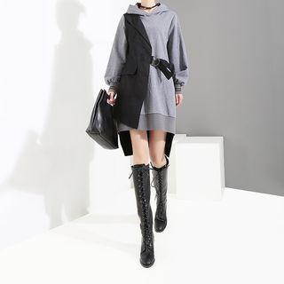 Mock Two-piece Dip Back Hoodie Dress Gray - One Size