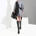 Mock Two-piece Dip Back Hoodie Dress Gray - One Size