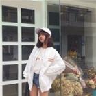 Ribbon Detail Lettering Embroidered Bomber Jacket