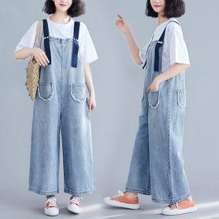 Cropped Wide-leg Denim Jumpsuit