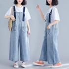 Cropped Wide-leg Denim Jumpsuit