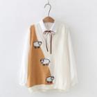 Set: Color Block Sheep Embroidered Knit Vest + Shirt