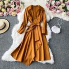 Double-breasted Long-sleeve Trench Coat With Sash