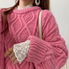 Cable Knit Boxy Sweater Pink - One Size