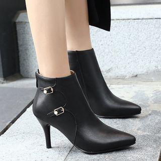Faux Leather Kitten Heel Pointed Ankle Boots