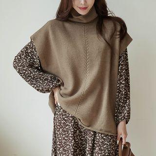 High-neck Cap-sleeve Knit Top