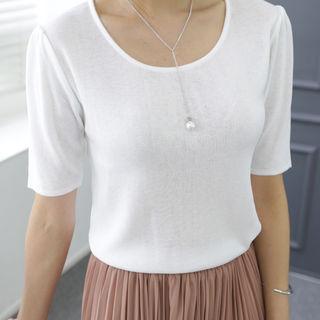 Puff-shoulder Colored Knit Top