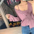Set: V-neck Buttoned Cardigan + Camisole Top