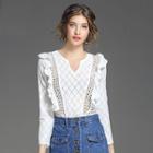 Long-sleeve Frilled Cutout Lace Top