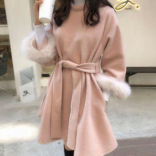 Long-sleeve Plain Furry Woolen A-line Dress