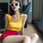 Letter Print Sleeveless Cropped Top Yellow - One Size