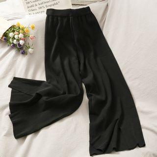 Slit-hem Knit Wide-leg Pants Black - One Size