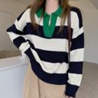 Striped Collared Sweater Stripe - Black & White - One Size