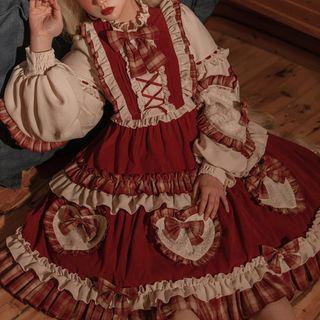 Lantern-sleeve Ruffled Ribbon A-line Dress