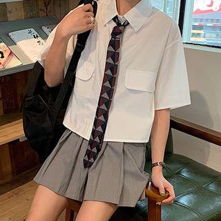 Short-sleeve Shirt / Tie / Mini Pleated Skirt / Set