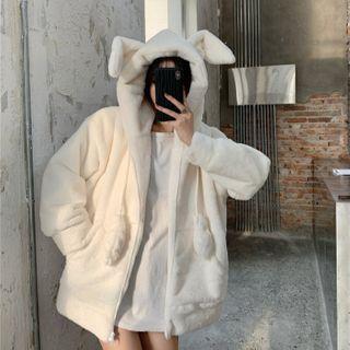 Ear-accent Hood Faux-fur Jacket