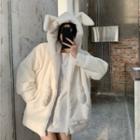 Ear-accent Hood Faux-fur Jacket