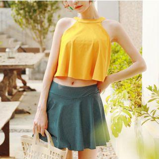 Set: Halter Swim Top + Dotted Swim Skirt