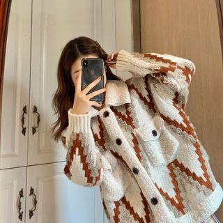 Patterned Fleece Button Coat