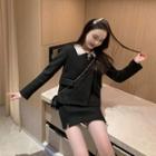 Long-sleeve Lace Collar Blazer / High-waist Skirt