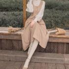Set: Puff-sleeve Blouse + Lace-up Pinafore Dress
