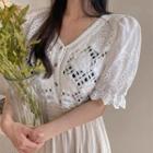 Puff Sleeve Crochet Lace Shirt White - One Size