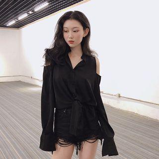 Cold Shoulder Shirt Black - One Size