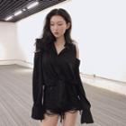 Cold Shoulder Shirt Black - One Size