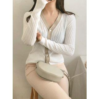 Piped Rib-knit Cardigan