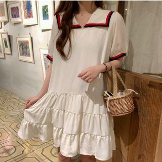 Sailor-collar Elbow-sleeve A-line Dress