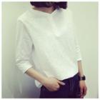 Elbow-sleeve Buttoned Top