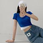 Asymmetric Mock Two-piece Crop T-shirt In 5 Colors