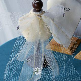 Wedding Faux Pearl Mesh Bow Hair Clip White - One Size