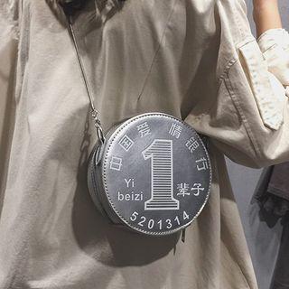 Coin Themed Round Crossbody Bag Silver - One Size