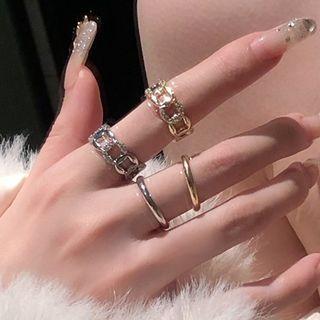 Set: Rhinestone Alloy Ring + Chained Alloy Ring