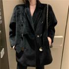 Button Accent Tweed Coat Black - One Size
