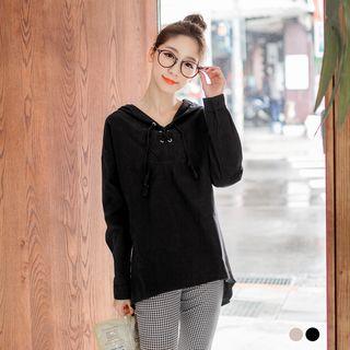 Tie-neck Dropped Shoulder Hooded Shirt