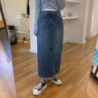 Slit-back H-line Long Denim Skirt