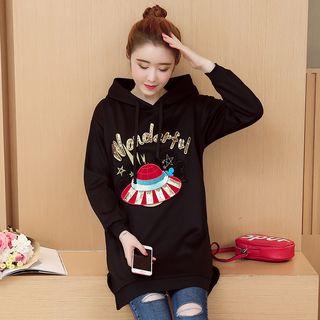 Embroidered Lettering Long Hoodie