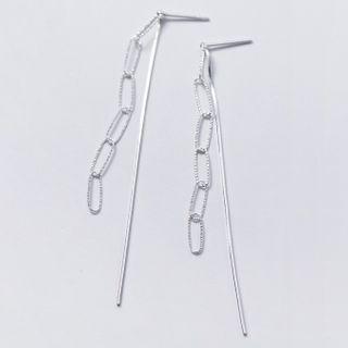 925 Sterling Silver Chained Fringed Earring 1 Pair - S925 Silver - One Size