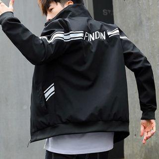 Contrast Stripe Lettering Zip Jacket