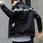 Contrast Stripe Lettering Zip Jacket