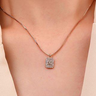 Letter M Rhinestone Pendant Alloy Necklace 01 - Gold - One Size