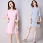 Frog Button Elbow-sleeve Dress