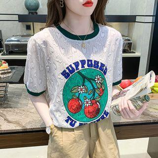 Short-sleeve Cherry Embroidered Lace T-shirt