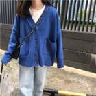 Pocketed Cardigan Blue - One Size