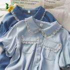Lace-trim Bubble-sleeve Loose Shirt