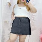Patched Washed A-line Denim Skirt