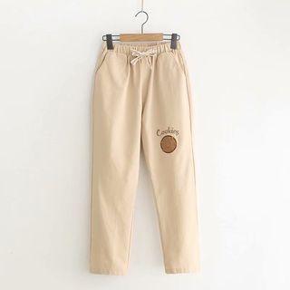 Tie-waist Embroidered Straight-cut Pants