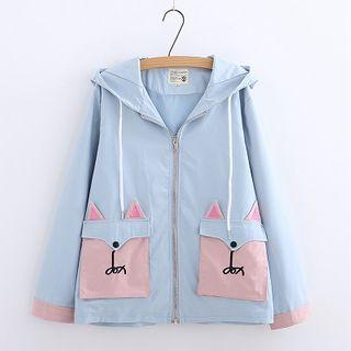 Tie-neck Shirt / Embroidered Hooded Zip Jacket